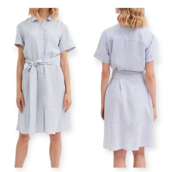 SAINT JAMES Christina Linen Striped Shirt Dress, Blue/white, Size 8 US/40 FR(EU) - Picture 3 of 16